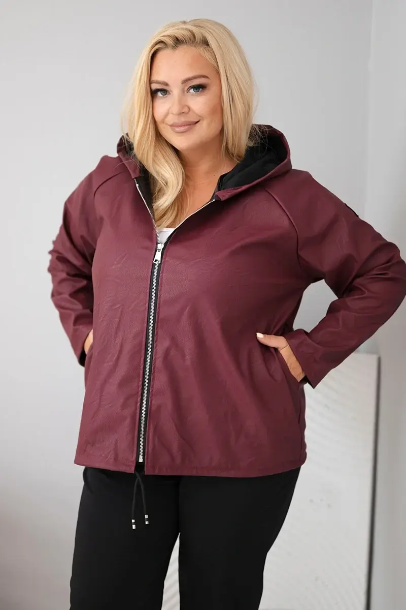 Dámska plus size bunda Kesi s kapucňou bordová