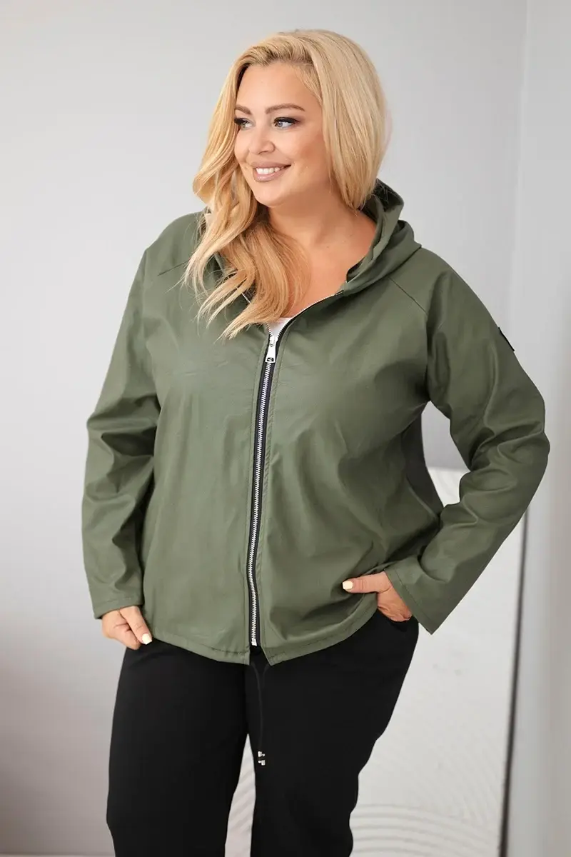 Dámska plus size bunda Kesi s kapucňou, khaki