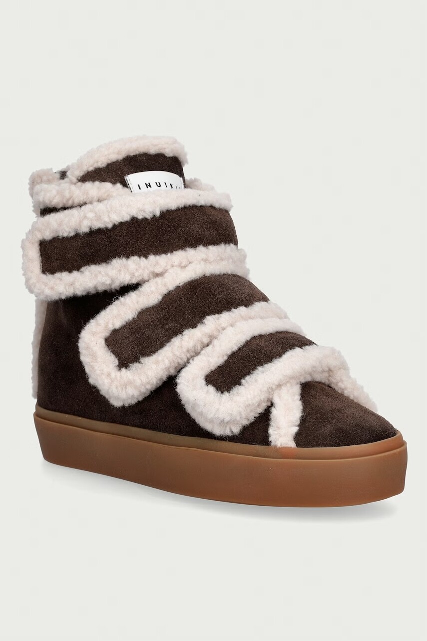 Inuikii členkové čižmy dámske semišové Shearling Velcro Wedge