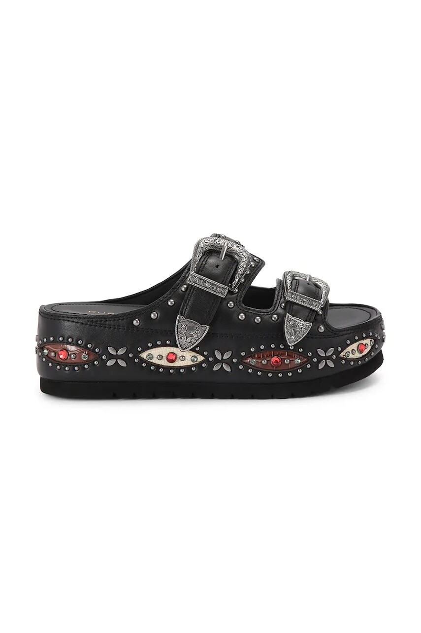 Kurt Geiger London šľapky na platforme dámske kožené Western Buckle Flatform