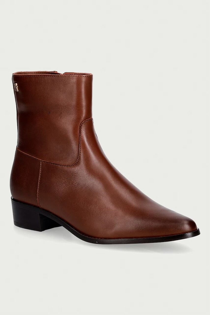 Tommy Hilfiger členkové čižmy dámske kožené LEATHER ANKLE BOOT W ZIP