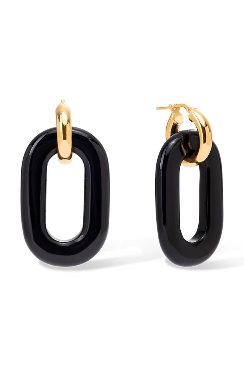 BERRIES náušnice dámske pozlátené strieborné obsidiánové Duo Black MAXI Earrings