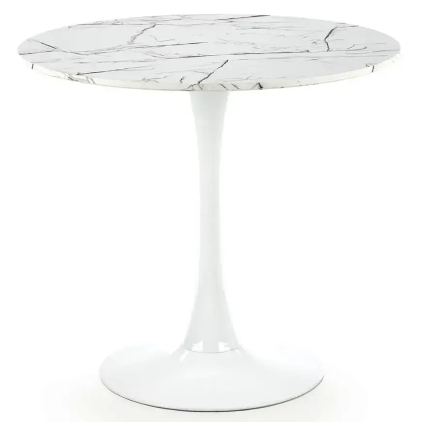 Stôl Denver 80 Mdf/Oceľ – Biely Marmur/Biely