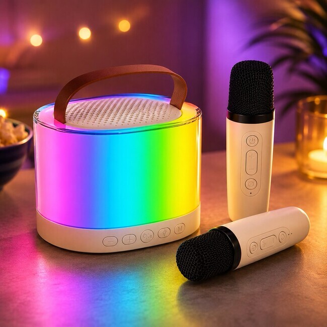 Karaoke set s 2 bezdrôtovými mikrofónmi a LED osvetlením
