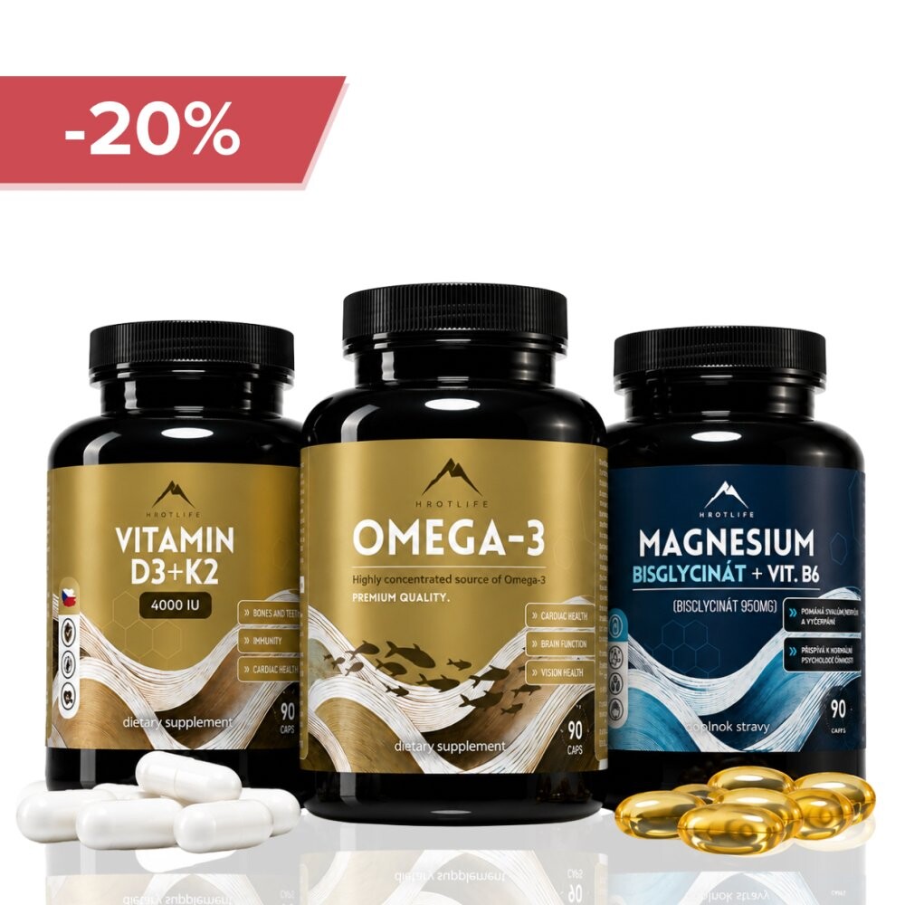 Jesenný protokol: Vitamín D3+K2 90cps a Omega-3 90cps a Magnézium bisglycinát 90cps Hrotlife