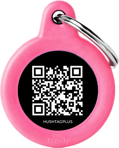 Psia známka My Family okrúhla ružová hliníková s QR kódom
