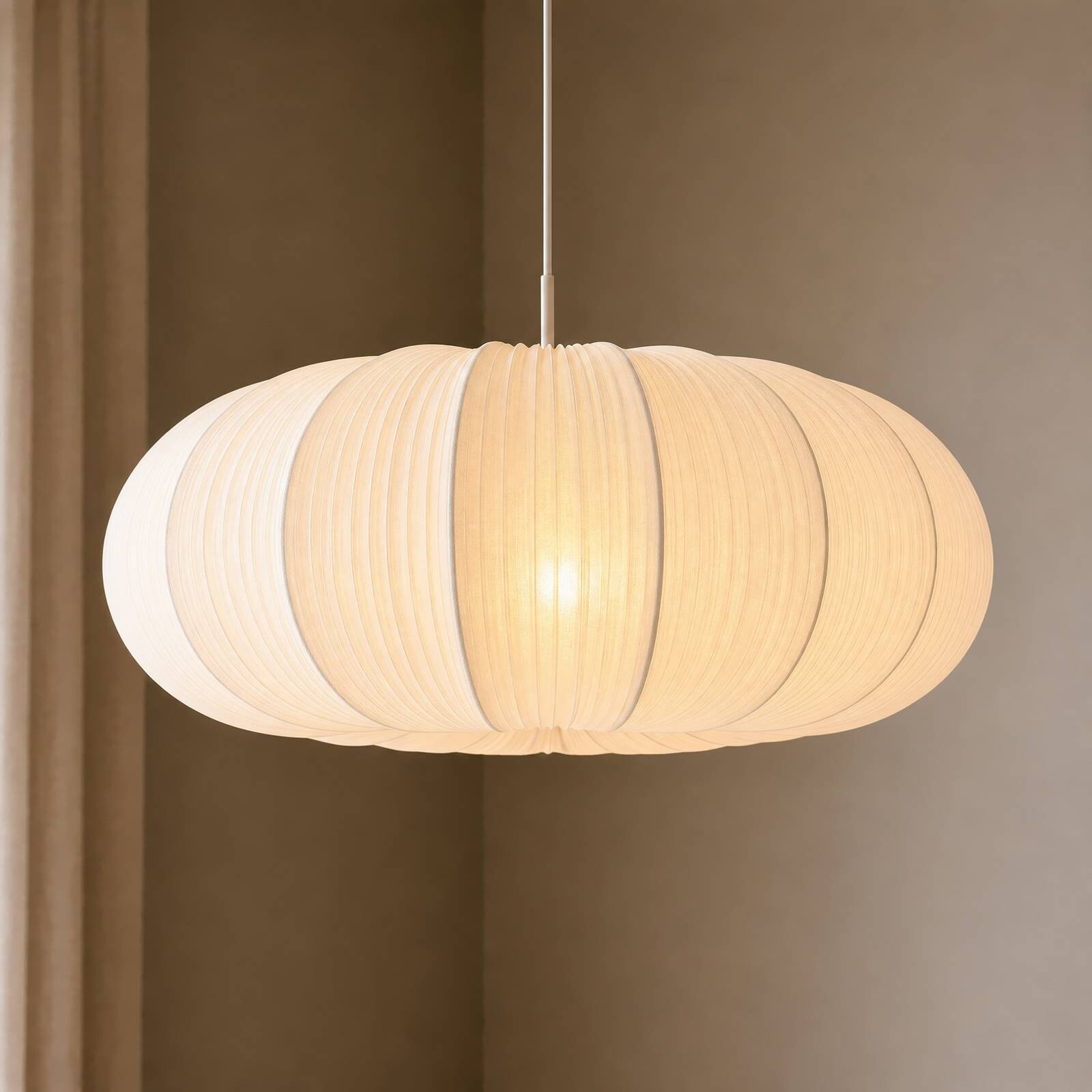 Závesné svietidlo Lindby Marielle, Ø 55 cm, biele, textil, 3x E27