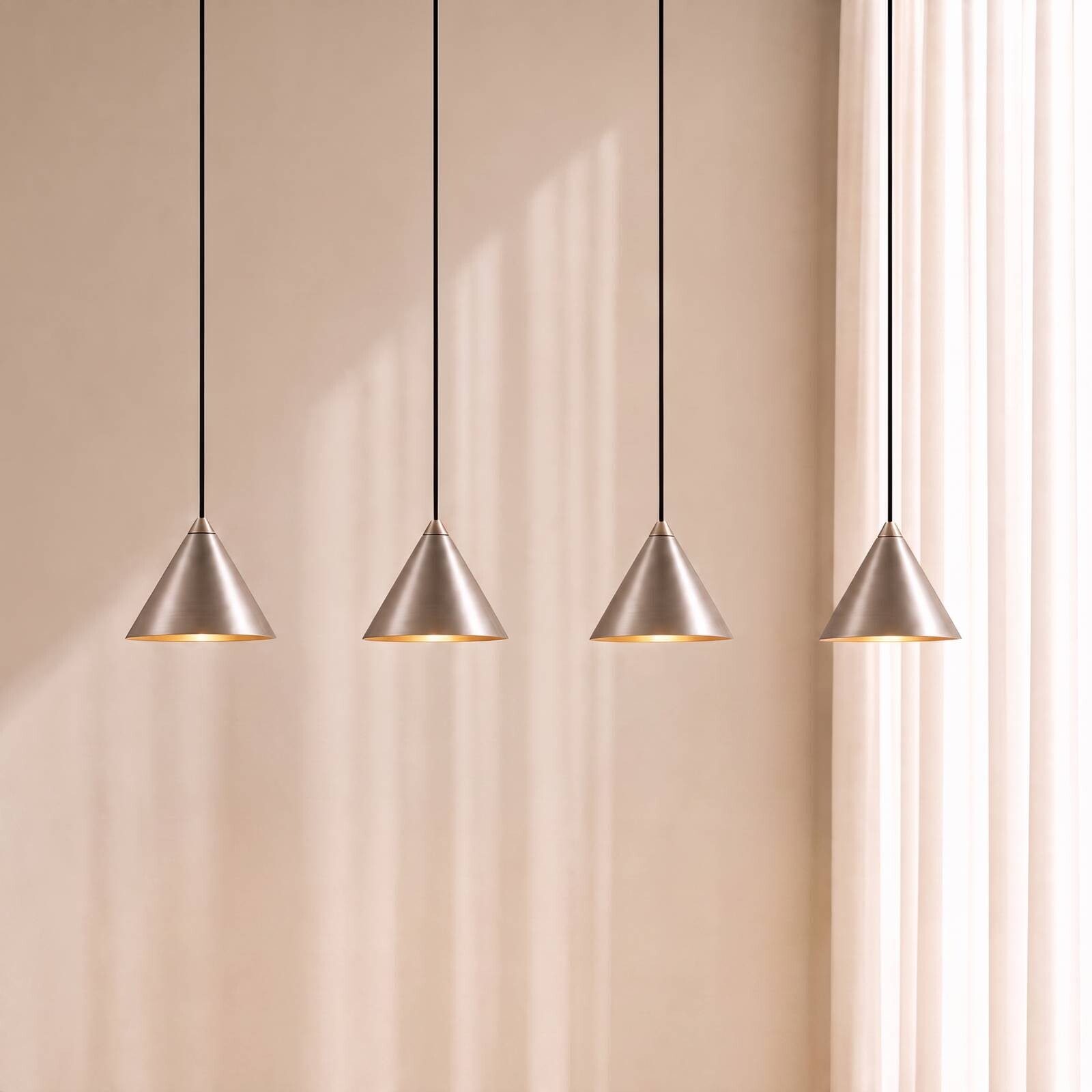 LED závesné svietidlo Lucande Rhodes, 4-pl., niklové, 82 cm