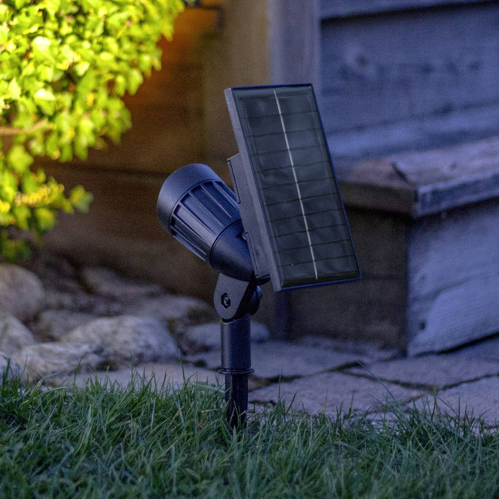 LED solárny bodový reflektor Powerspot 19 cm RGBW, 80 lm, čierny, s kolíkom na