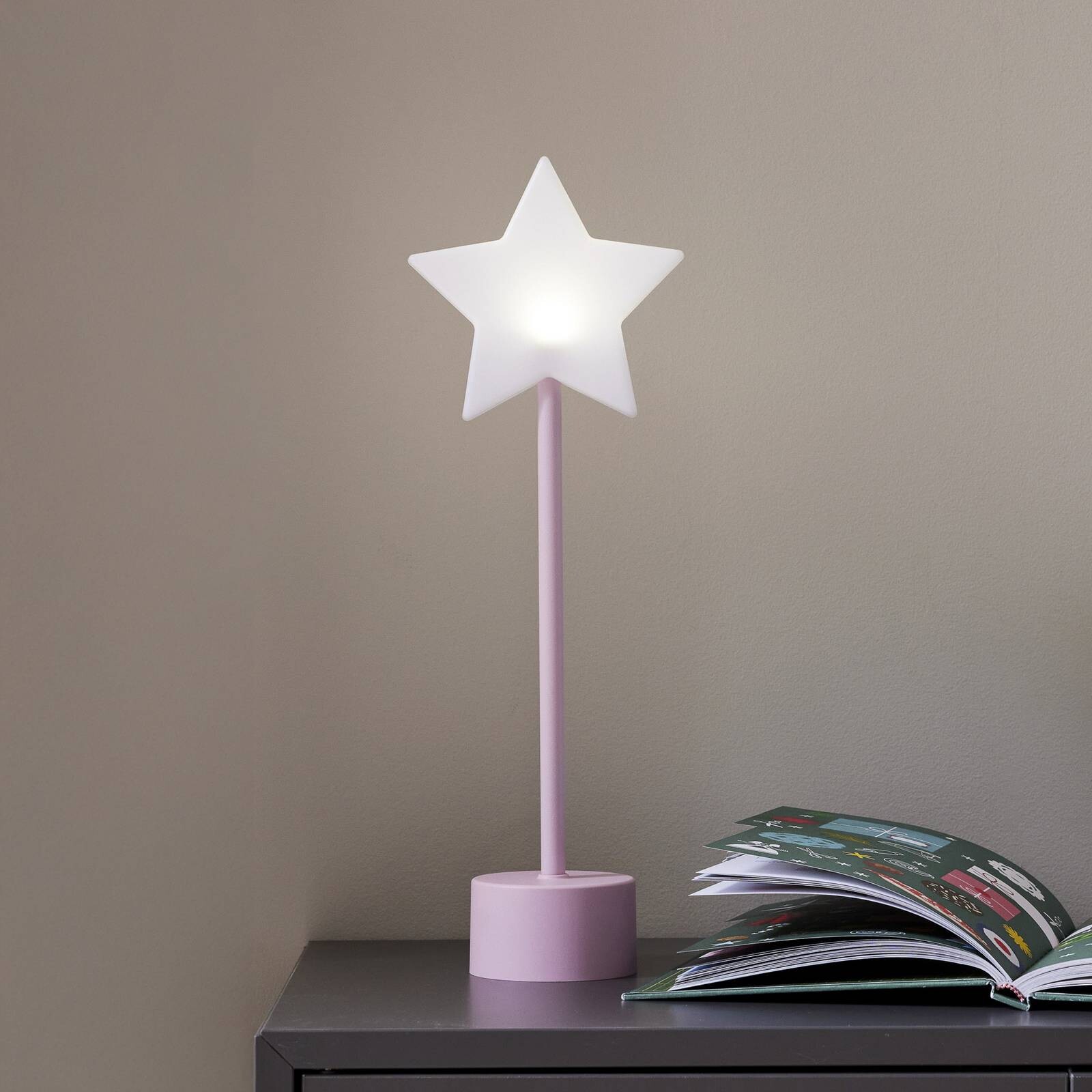 Stolová LED lampa na batériu Blizz, ružová, 40 cm, v tvare hviezdy, stmievateľná
