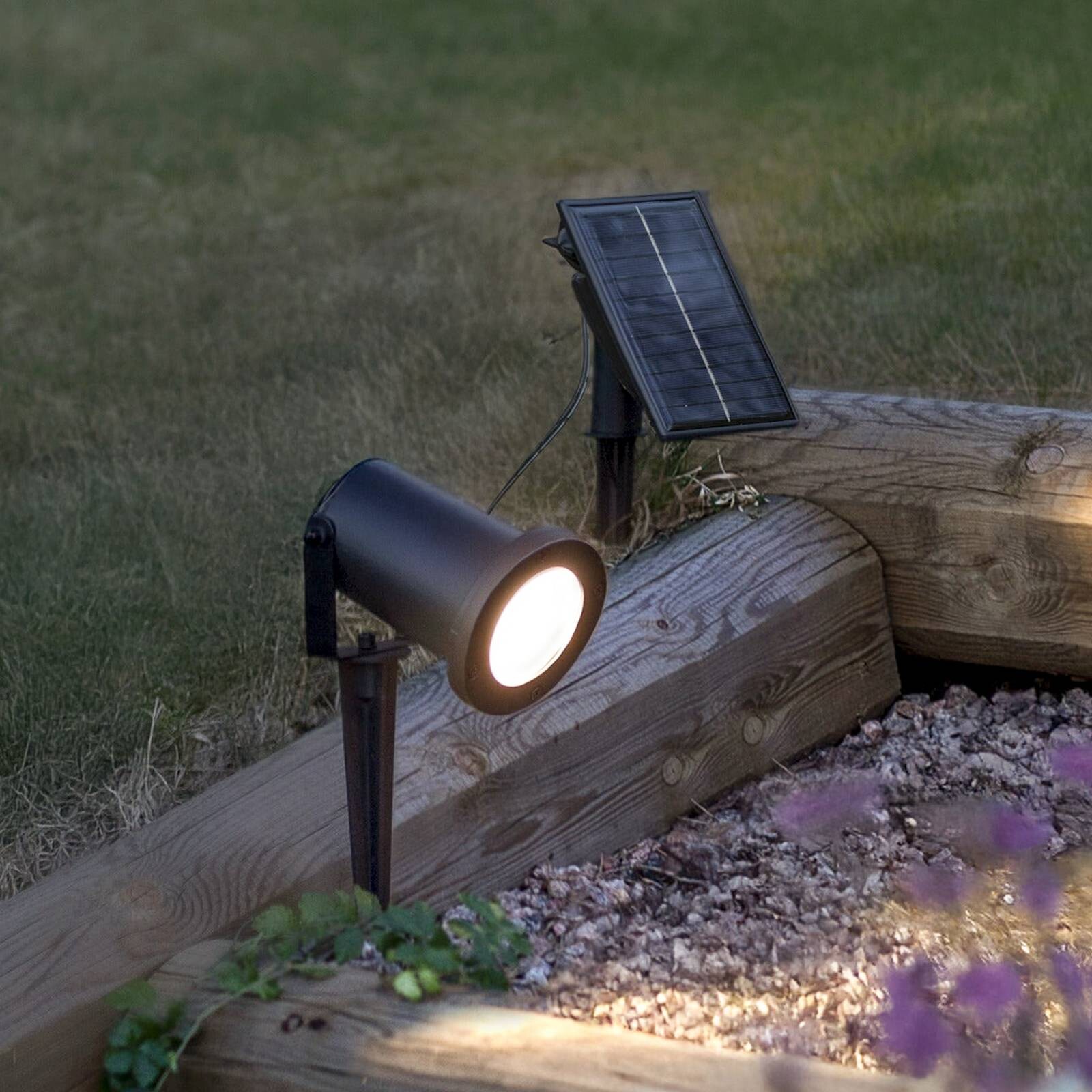 LED solárny bodový reflektor Powerspot 10 cm, 3000 K, 50 lm, čierny, s kolíkom