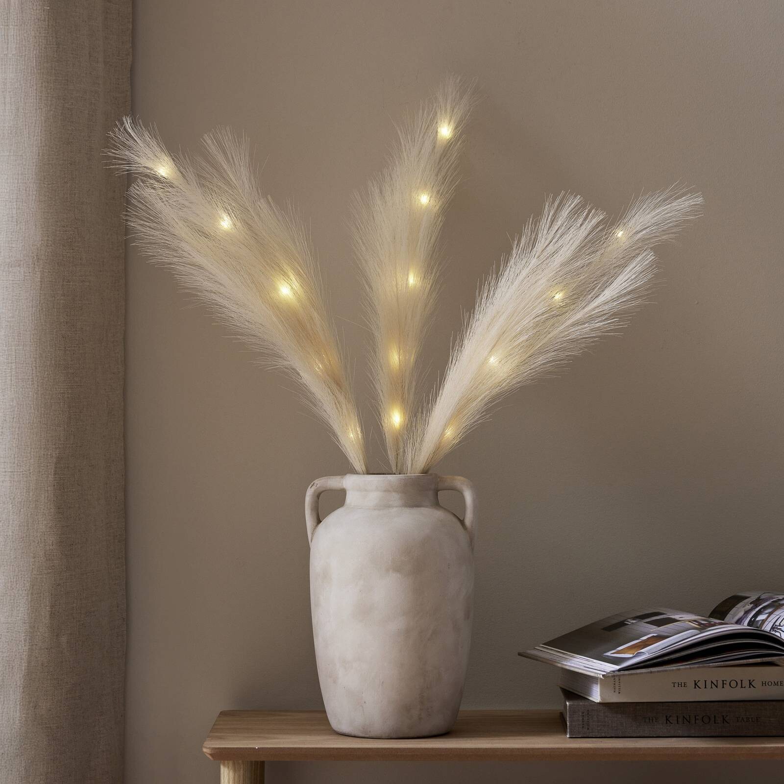 LED dekoratívna vetvička Plumes, béžová, 3 vetvičky, 15 lístkov, polyester