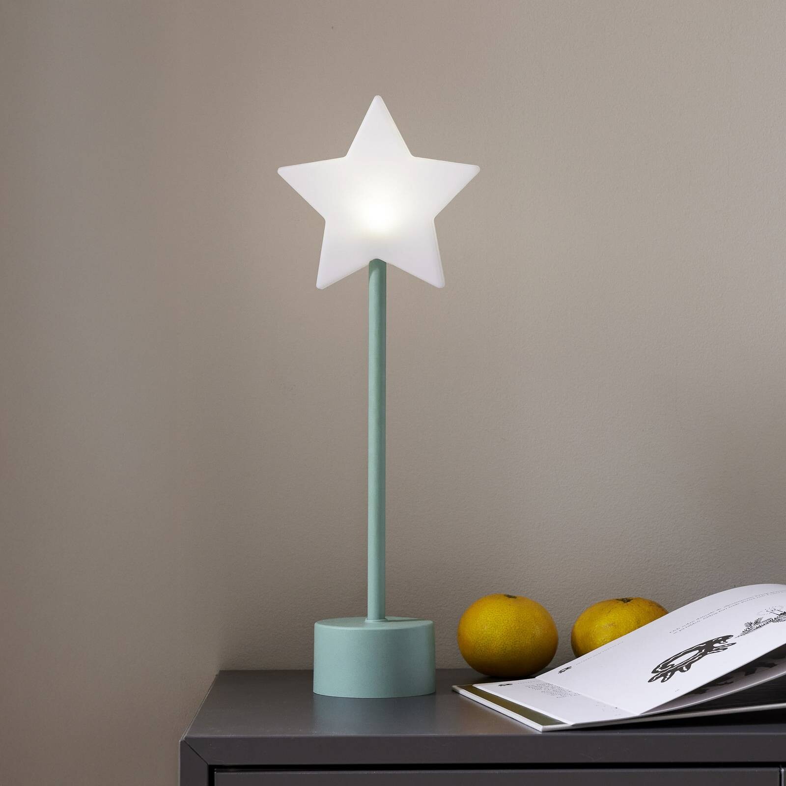 Stolová LED lampa na batériu Blizz, zelená, 40 cm, v tvare hviezdy, stmievateľné