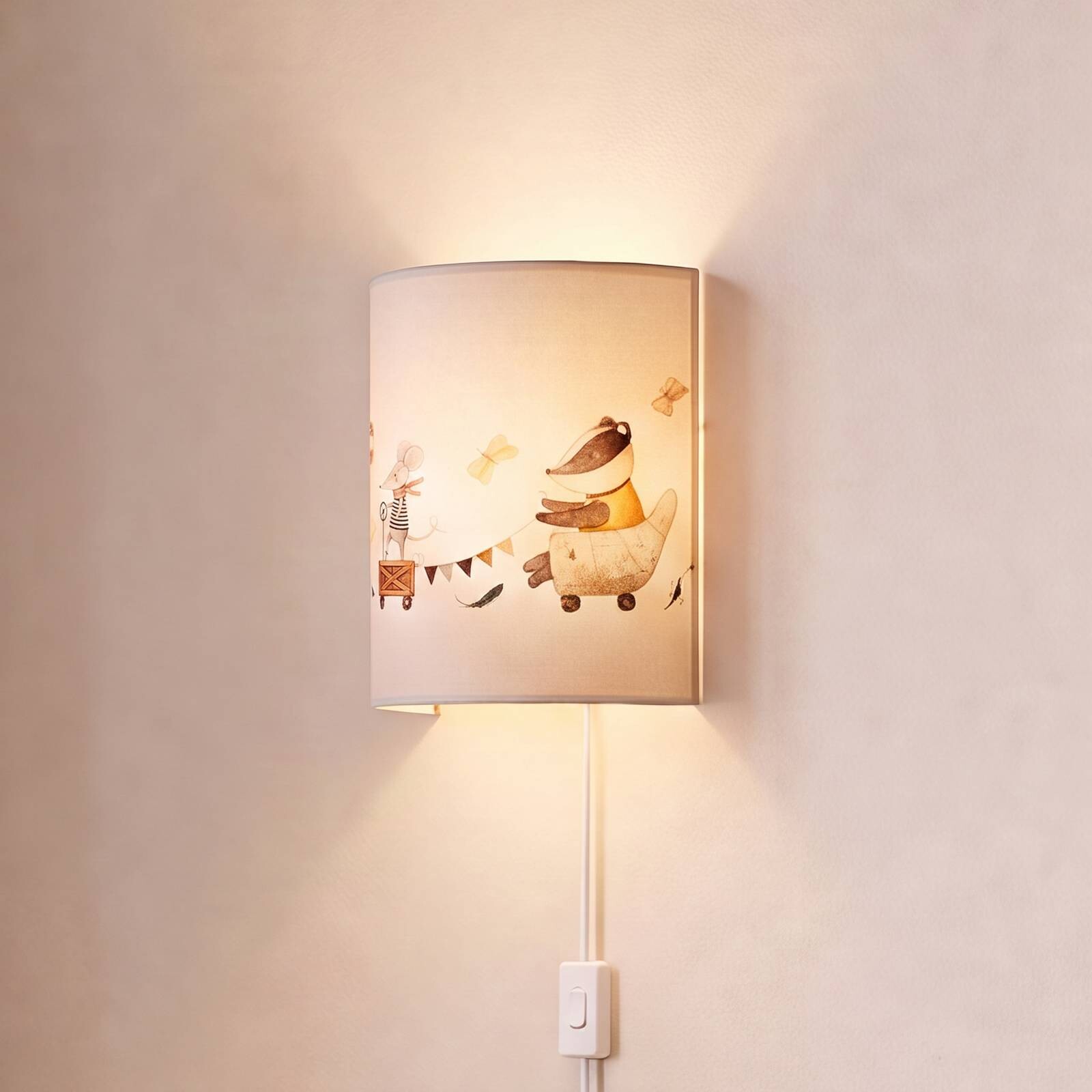 Detské nástenné svetlo Kids Print, biela/farebná, 24 cm, s napájacím
