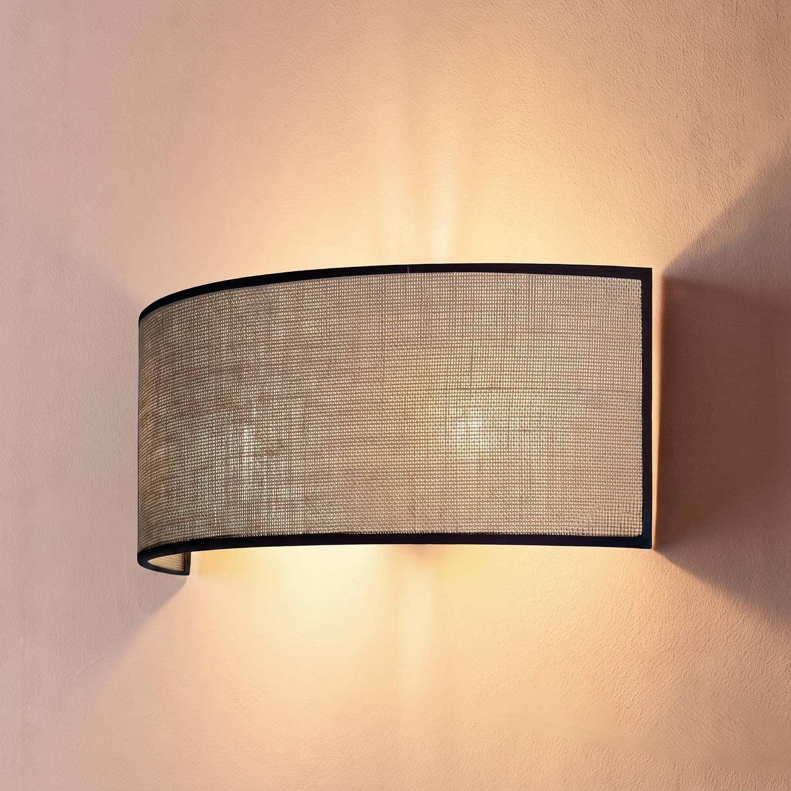 Nástenné svetlo Nature, juta/čierna, šírka 40 cm, textil, smer svetla