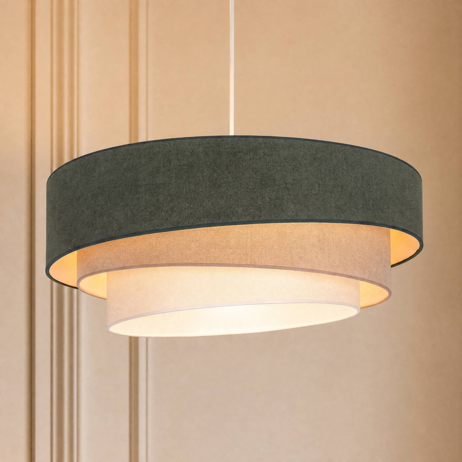 Závesné svietidlo Trio, zelená/béžová, Ø 60 cm, textil, E27
