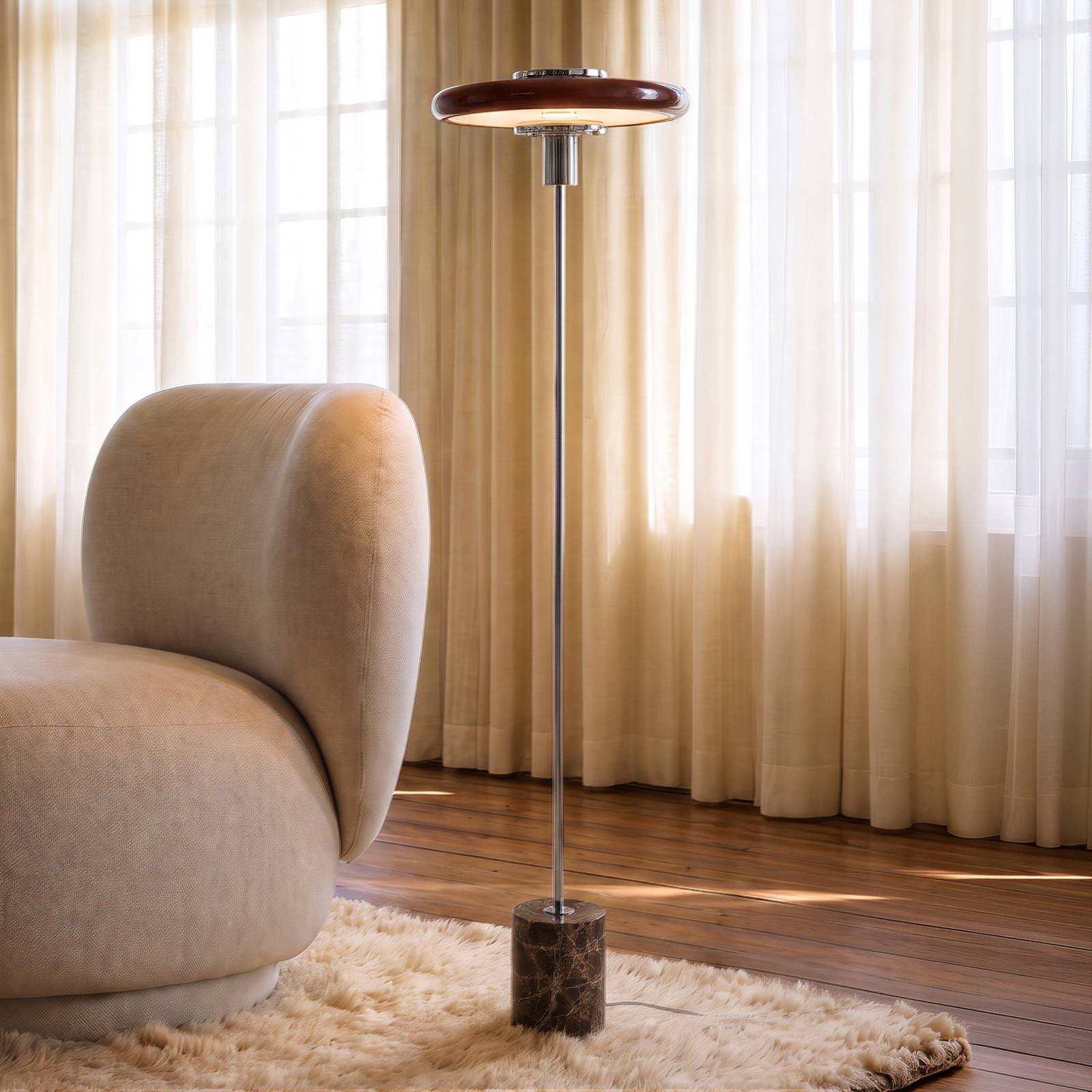 Stojacia lampa Lindby Branford, retro, bordová, kov/mramor