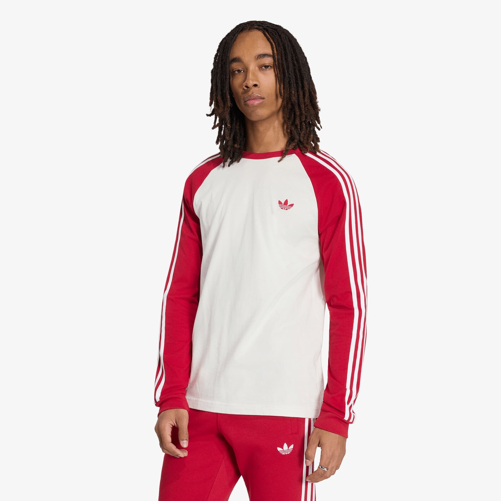 Tričko adidas 3-STRIPES Long-Sleeve Top Cloud White/ Team Victory Red L