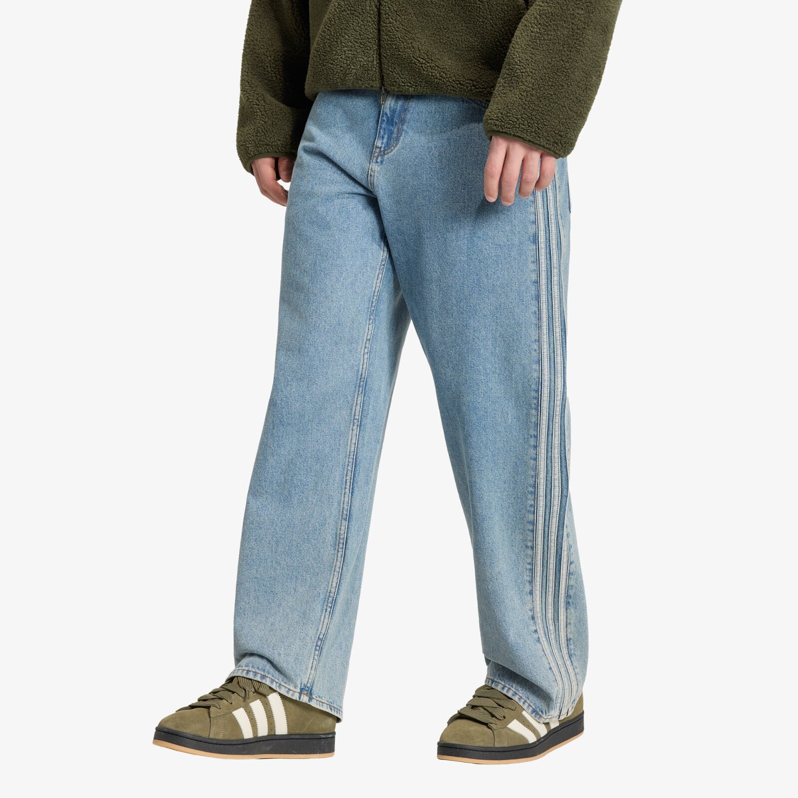 Džínsy adidas Firebird Adicolor Denim Jeans MID-RISE Straight Leg Worn Blue Denim 34