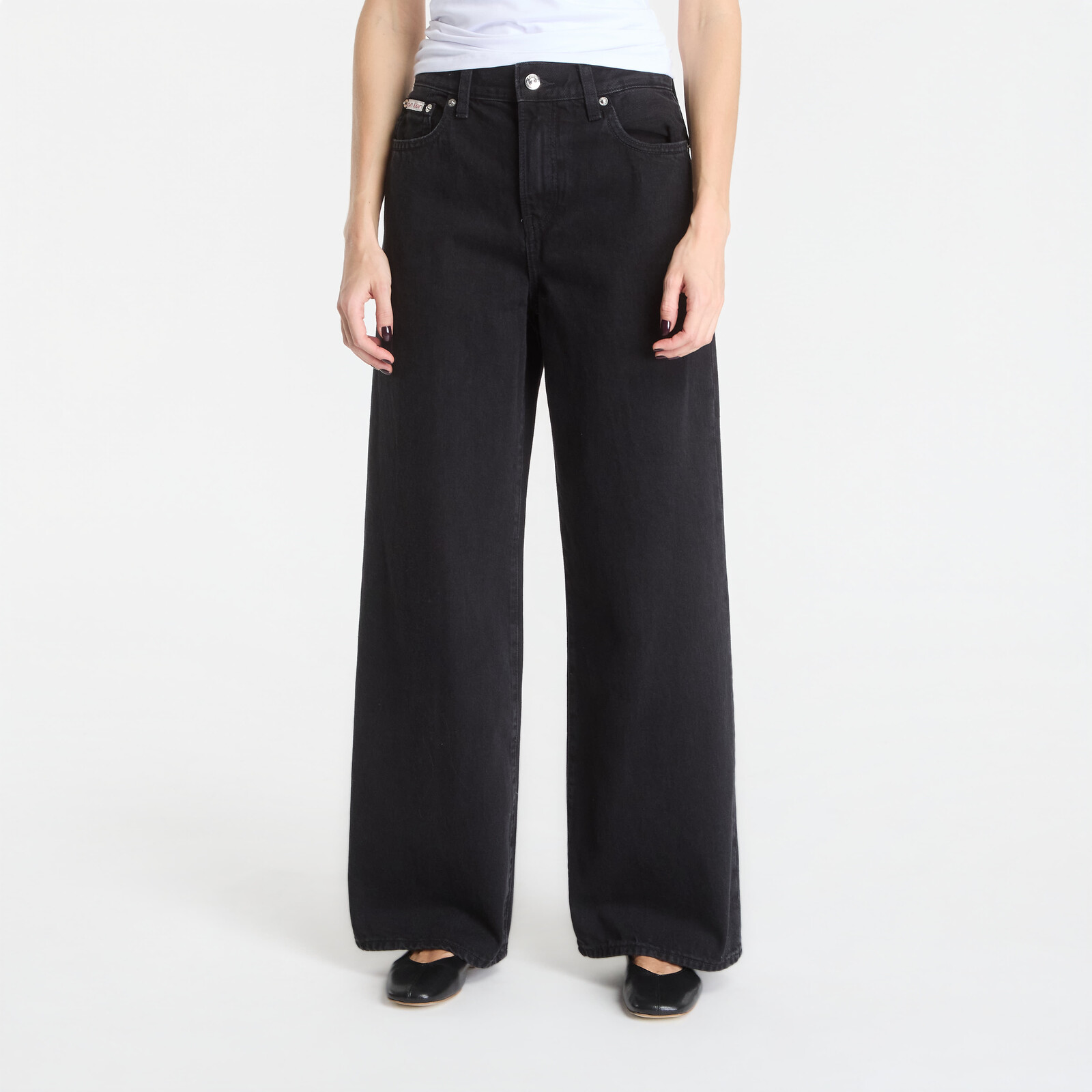 Džínsy Calvin Klein The Wide Leg Worn Black 30