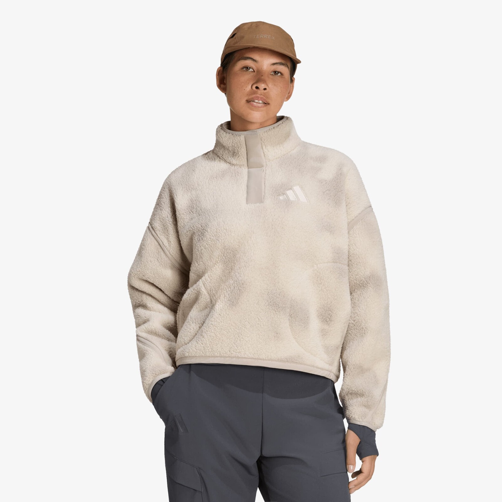 Mikina adidas Terrex Multi High Pile Fleece Pullover Wonder Alumina/ Light Brown XS
