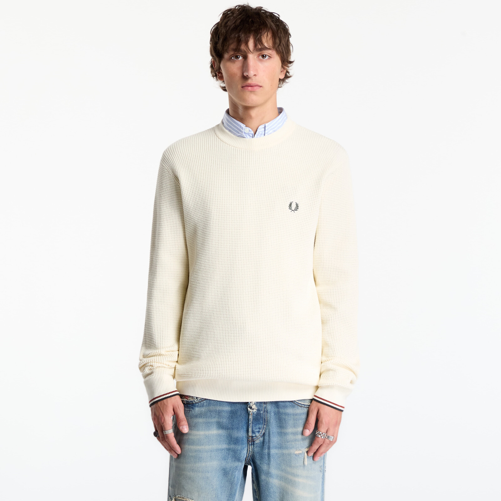 Sveter FRED PERRY Waffle Stitch Jumper Ecru XL