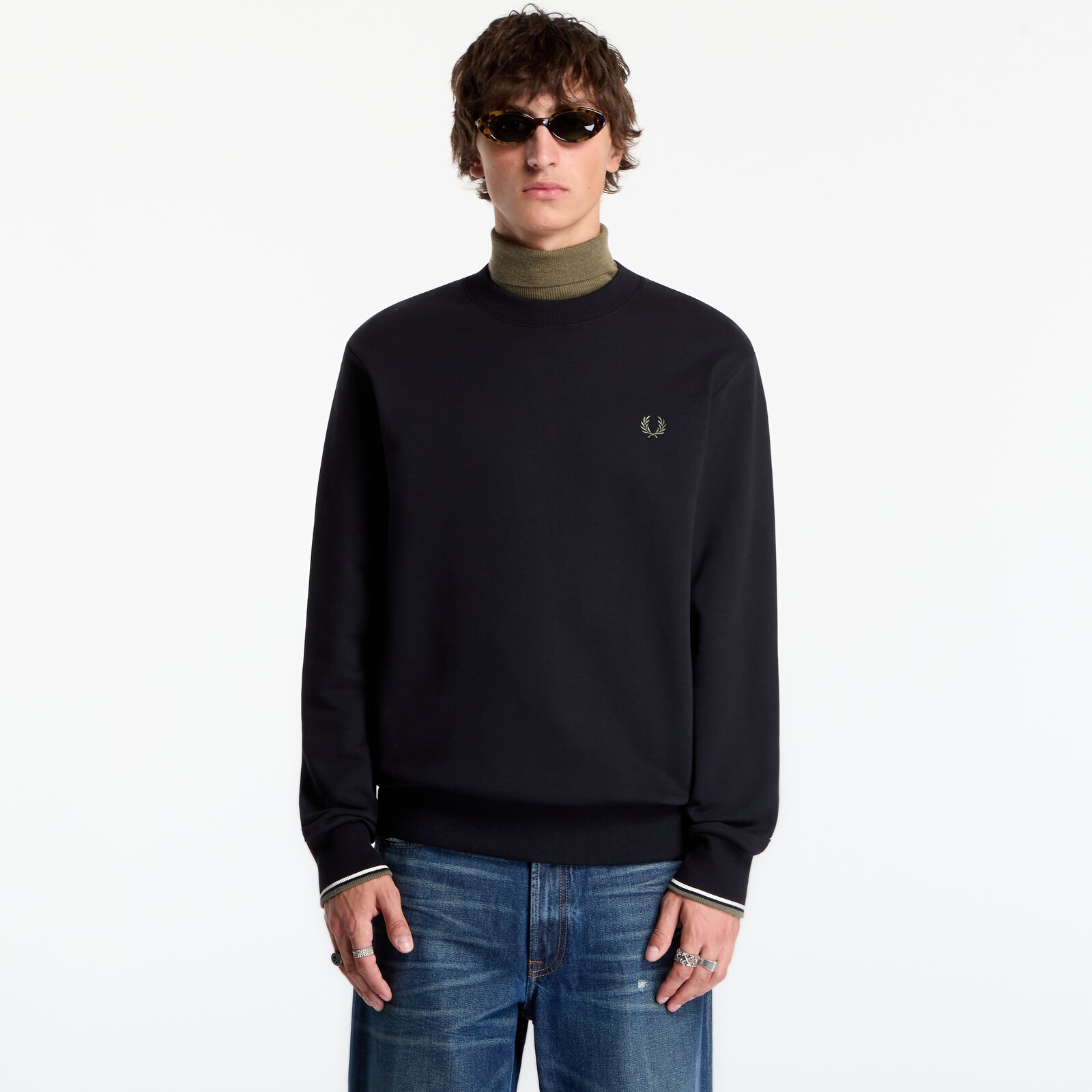 Mikina FRED PERRY Crew Neck Sweatshirt Blk/ Ecr/ Lrlwgren L