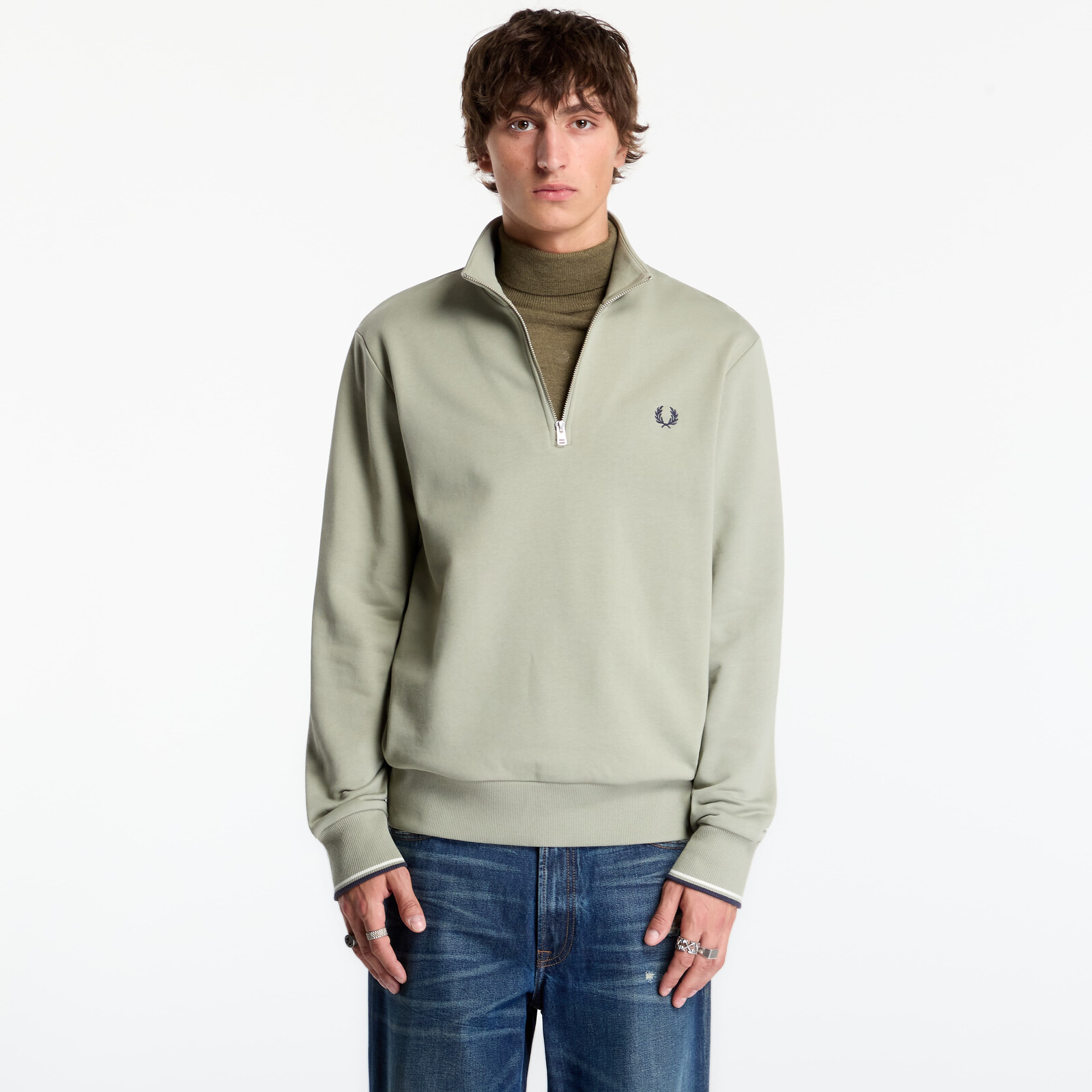 Mikina FRED PERRY Half Zip Sweatshirt Seagrass L