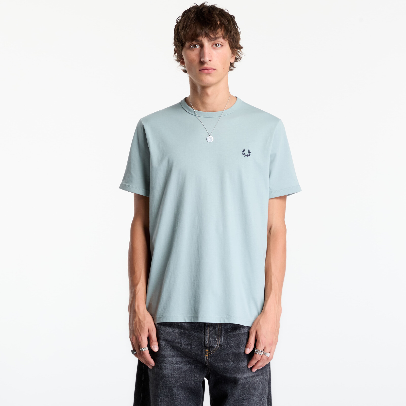 Tričko FRED PERRY Ringer T-shirt Silver Blue M