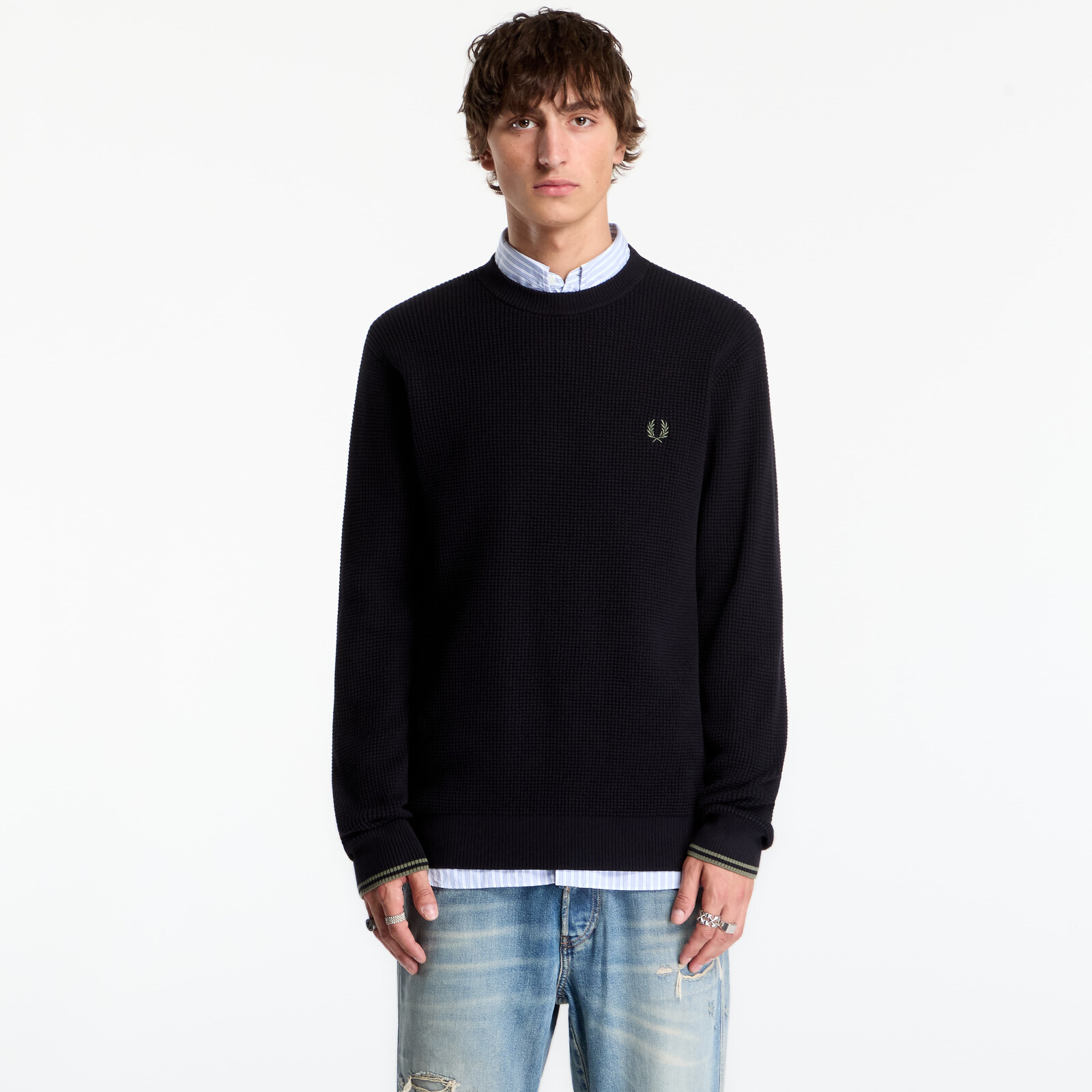 Sveter FRED PERRY Waffle Stitch Jumper Black M