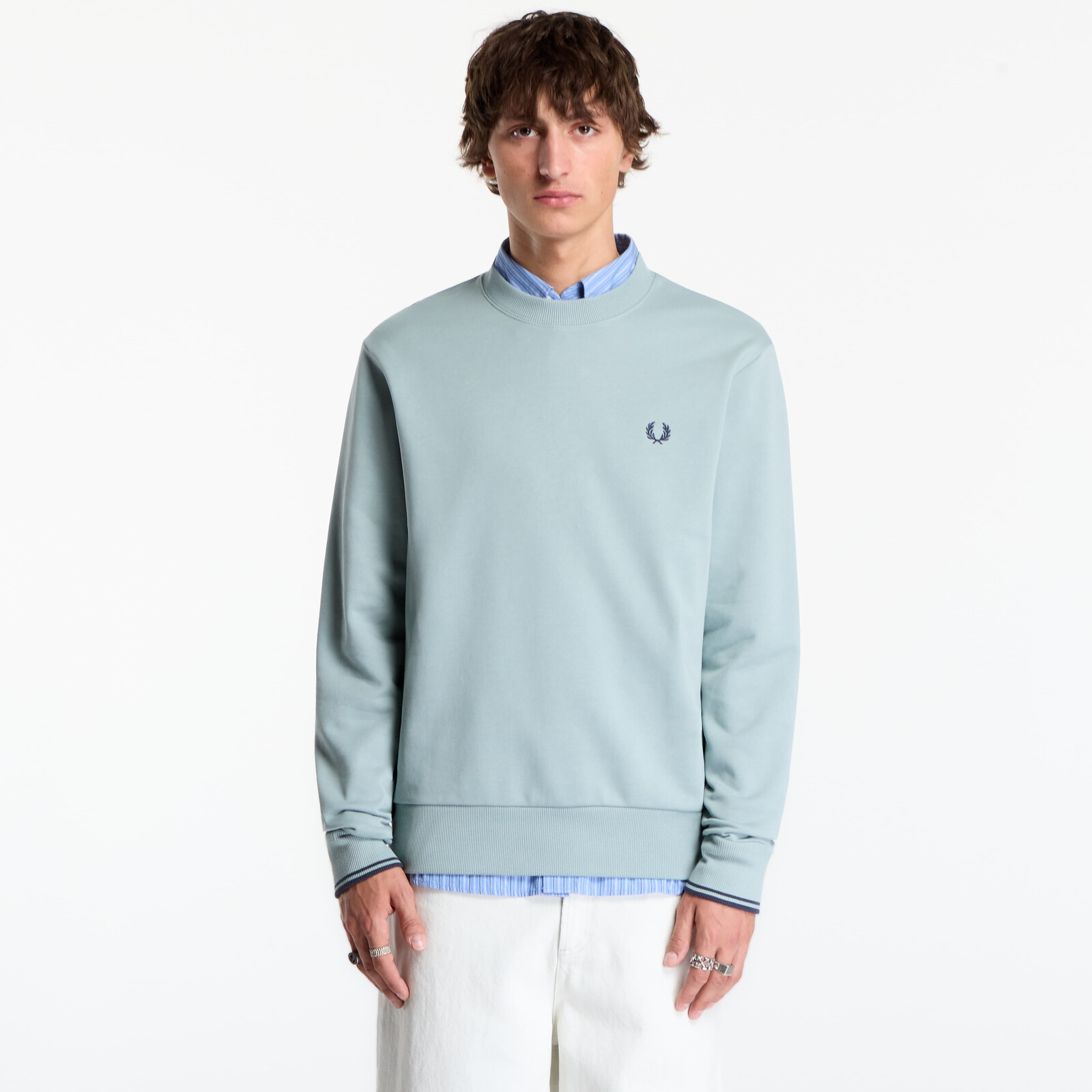 Mikina FRED PERRY Crew Neck Sweatshirt Silver Blue M