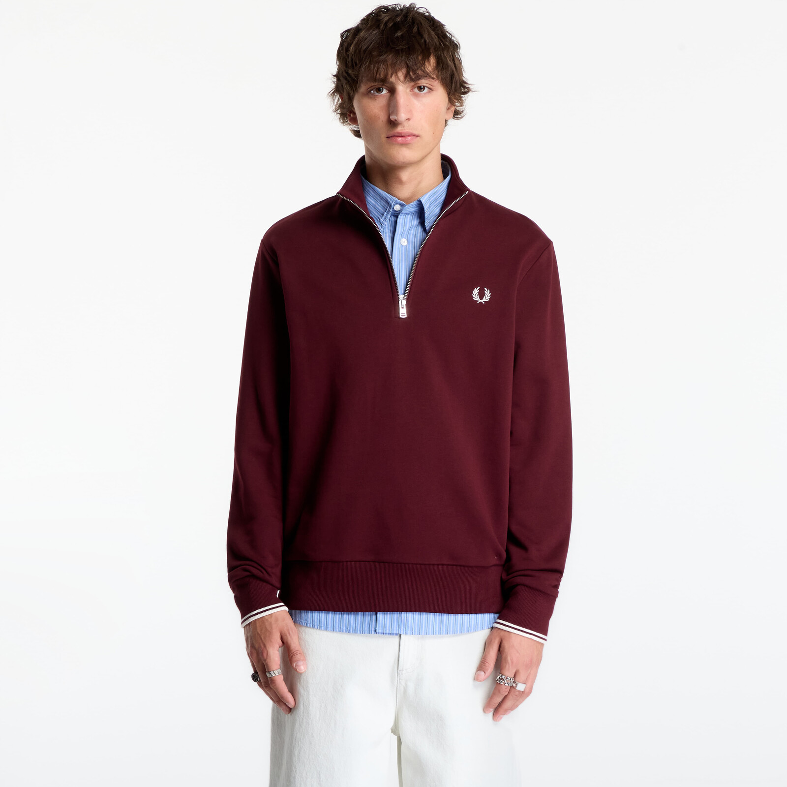 Mikina FRED PERRY Half Zip Sweatshirt Oxblood M