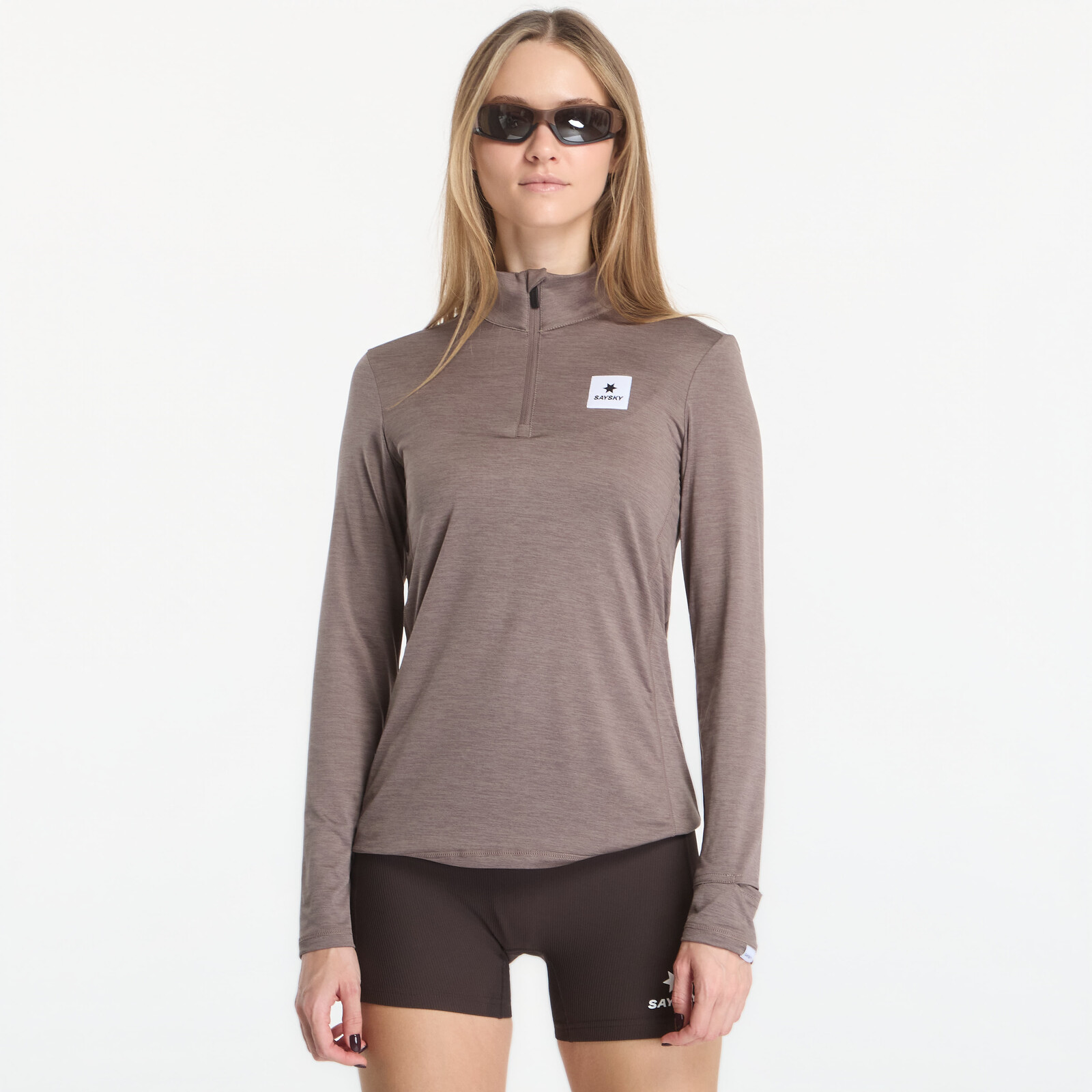 Tričko SAYSKY W Pace Half Zip Long Sleeve Taupe L