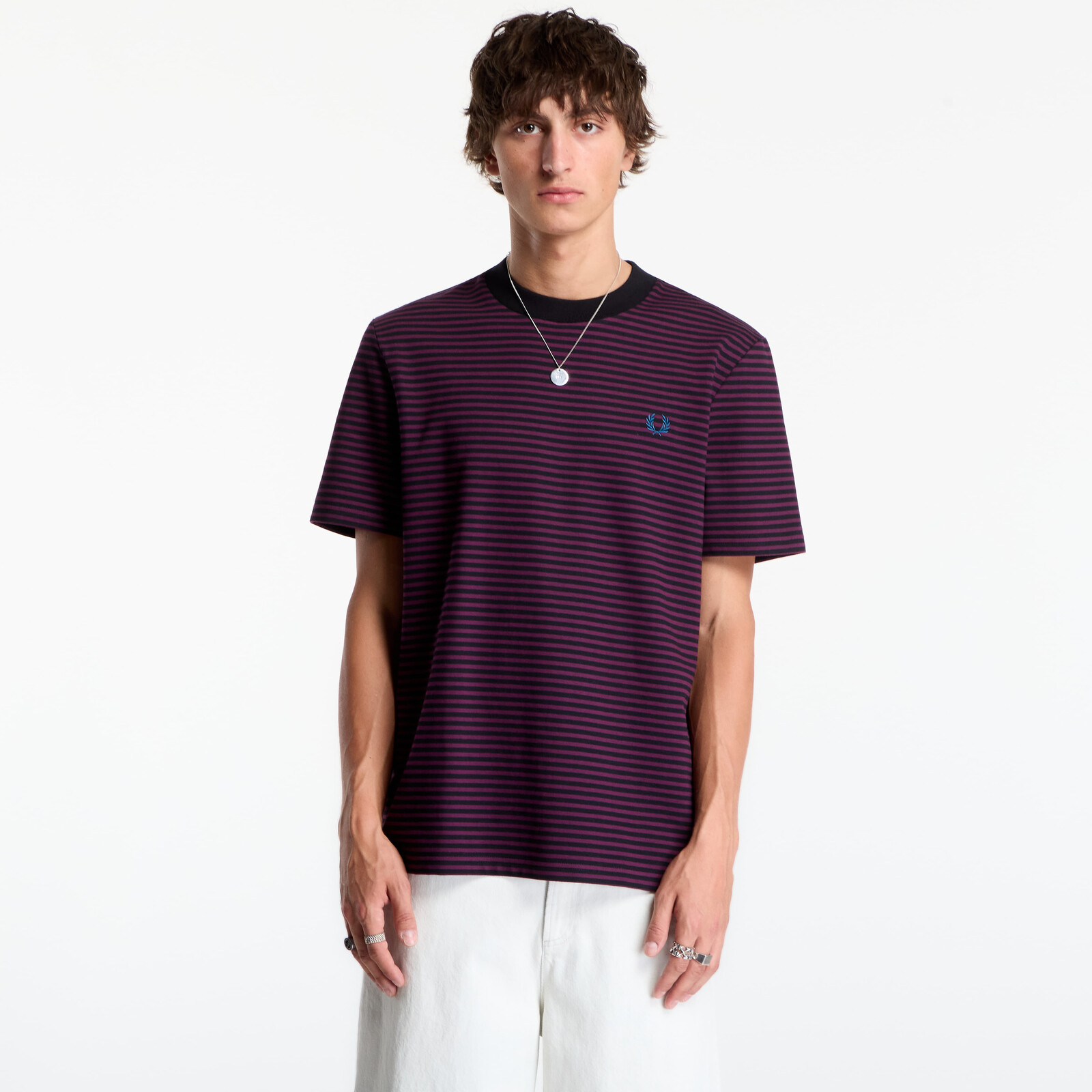 Tričko FRED PERRY Fine Stripe Heavyweight Tshirt Plum XL