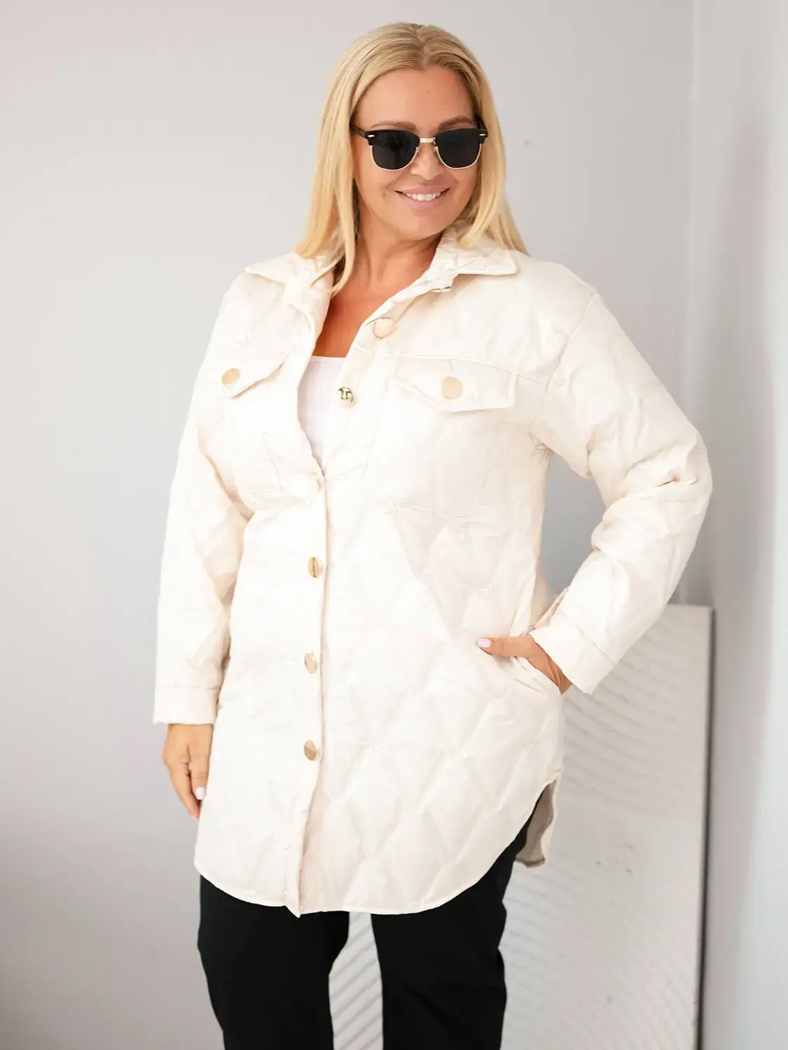 Kesi dámska prešívaná bunda Plus Size béžová