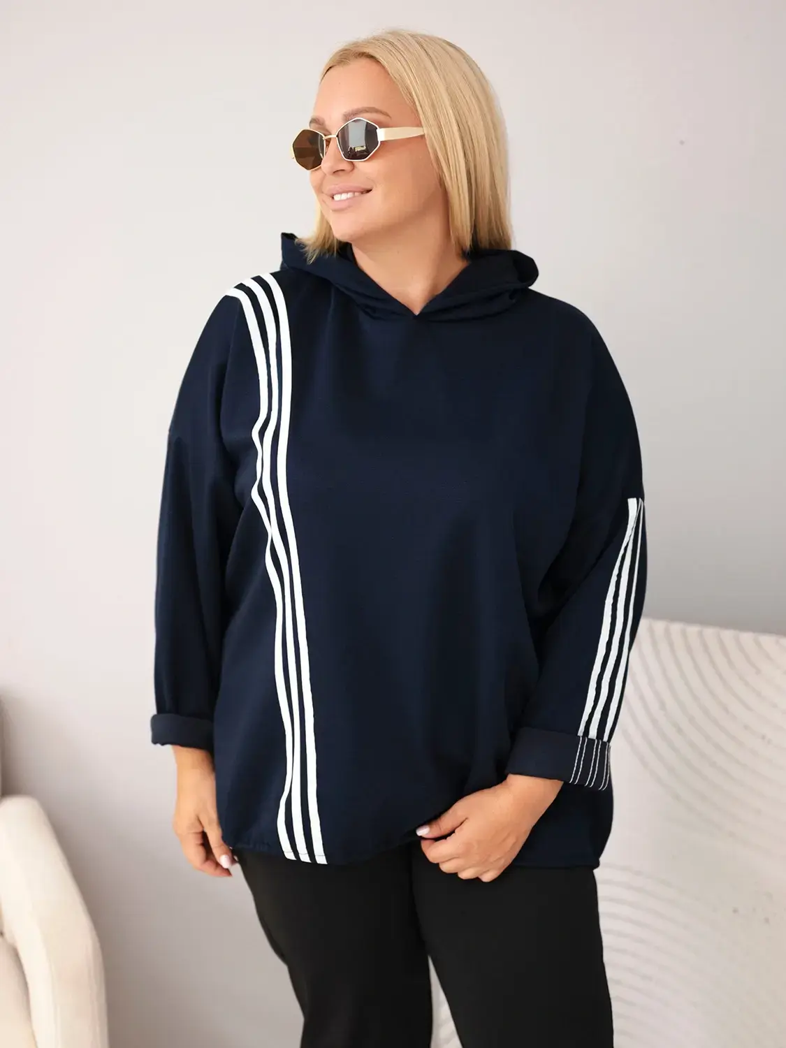 Plus Size viskózna mikina Kesi s pruhmi