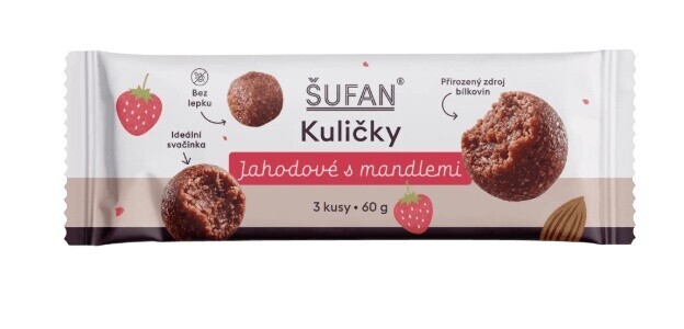 Šufan kuličky 60 g - jahodové s mandlemi