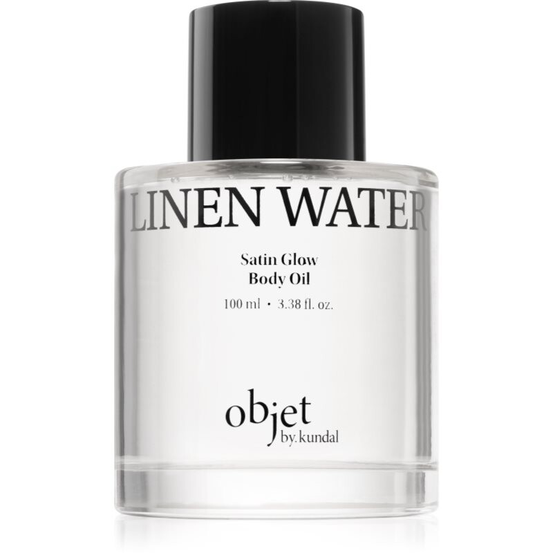 KUNDAL Objet Satin Glow Body Oil ošetrujúci telový olej pre intenzívnu hydratáciu s vôňou Linen Water 100 ml