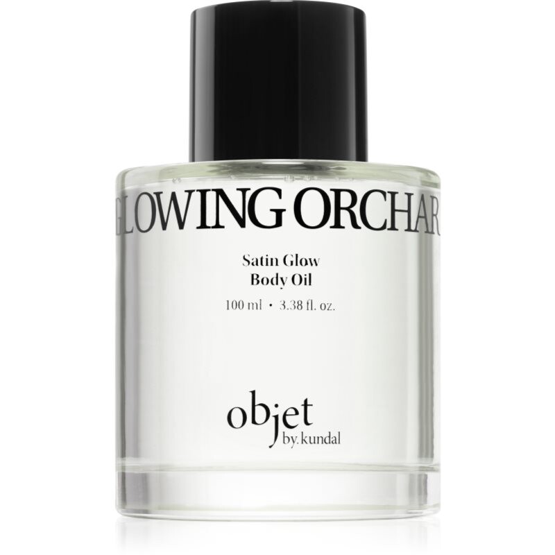 KUNDAL Objet Satin Glow Body Oil ošetrujúci telový olej pre intenzívnu hydratáciu s vôňou Glowing Orchard 100 ml