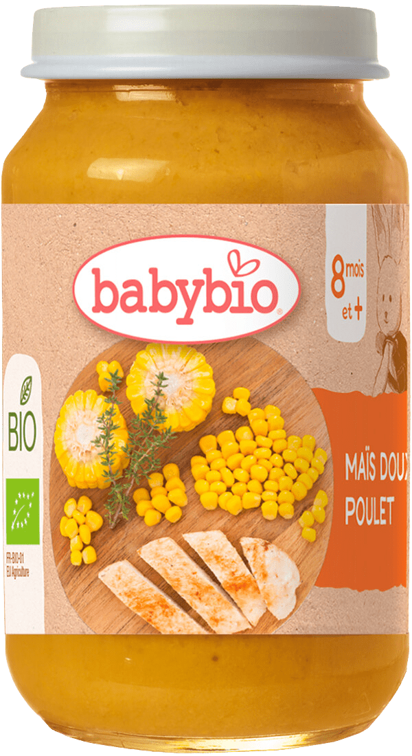 BABYBIO Bio sladká kukurica s farmárskym kuracím mäsom 200 g