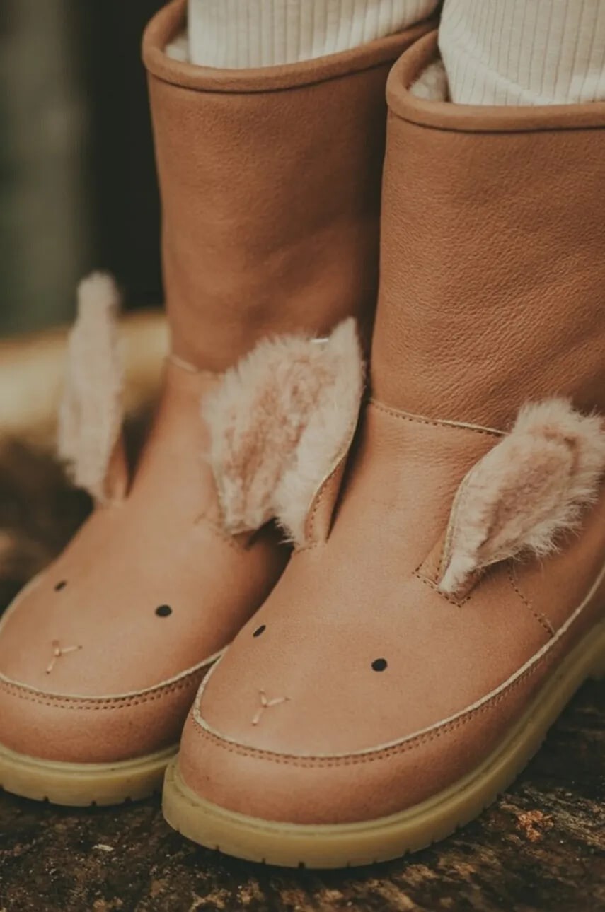 Donsje Detské zimné kožené topánky Donsje Wadudu Exclusive Boots Fluffy Bunny