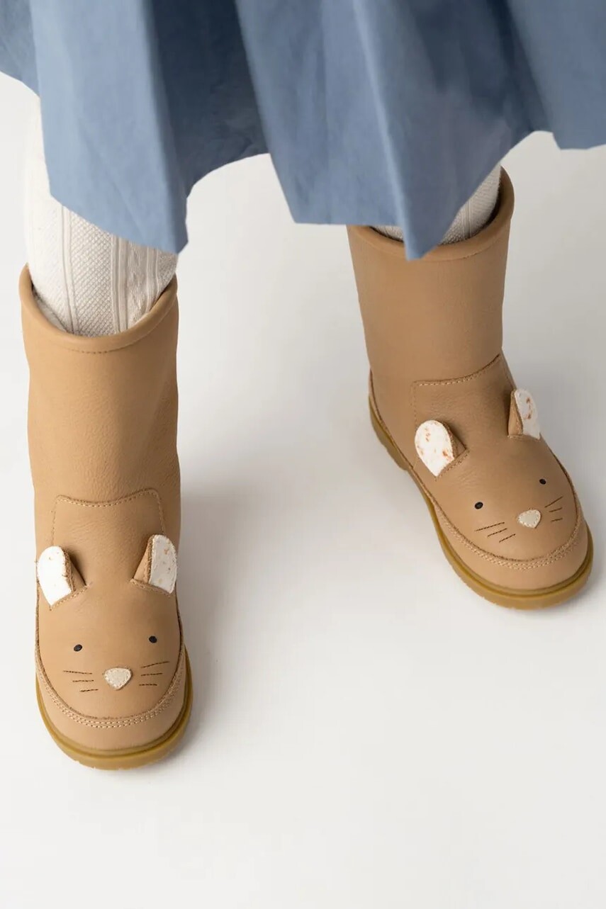 Donsje Detské zimné kožené topánky Donsje Wadudu Exclusive Boots Mouse