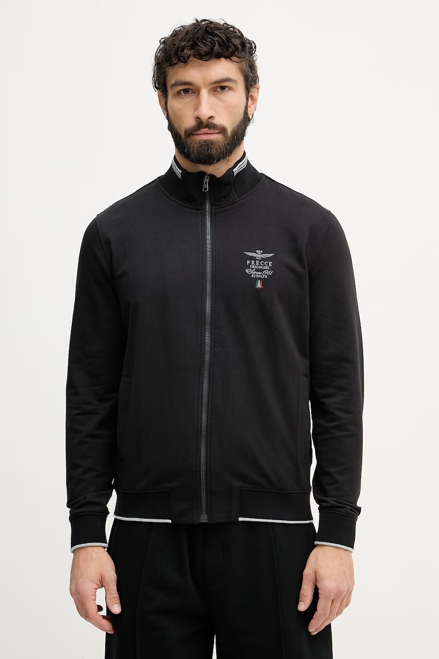 Aeronautica Militare mikina na zips pánska bavlnená s elastanom