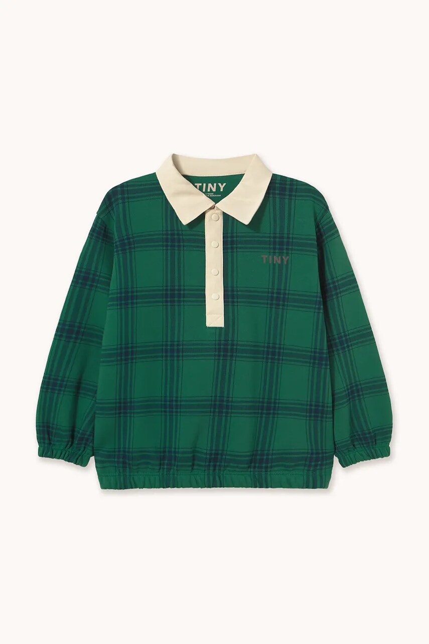 Tinycottons mikina detská bavlnená GREEN CHECK POLO SWEATSHIRT