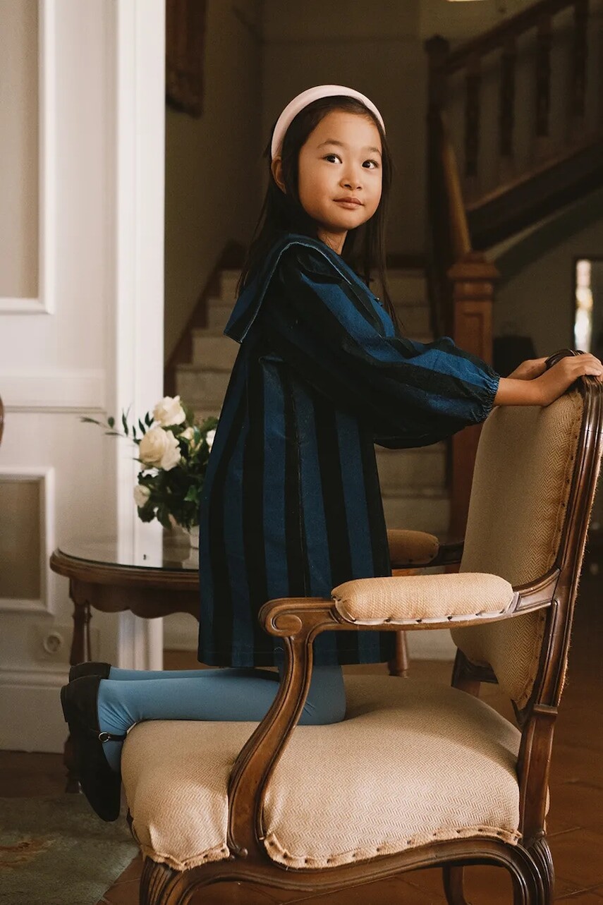 Tinycottons šaty menčestrové BLUE STRIPES CORDUROY DRESS