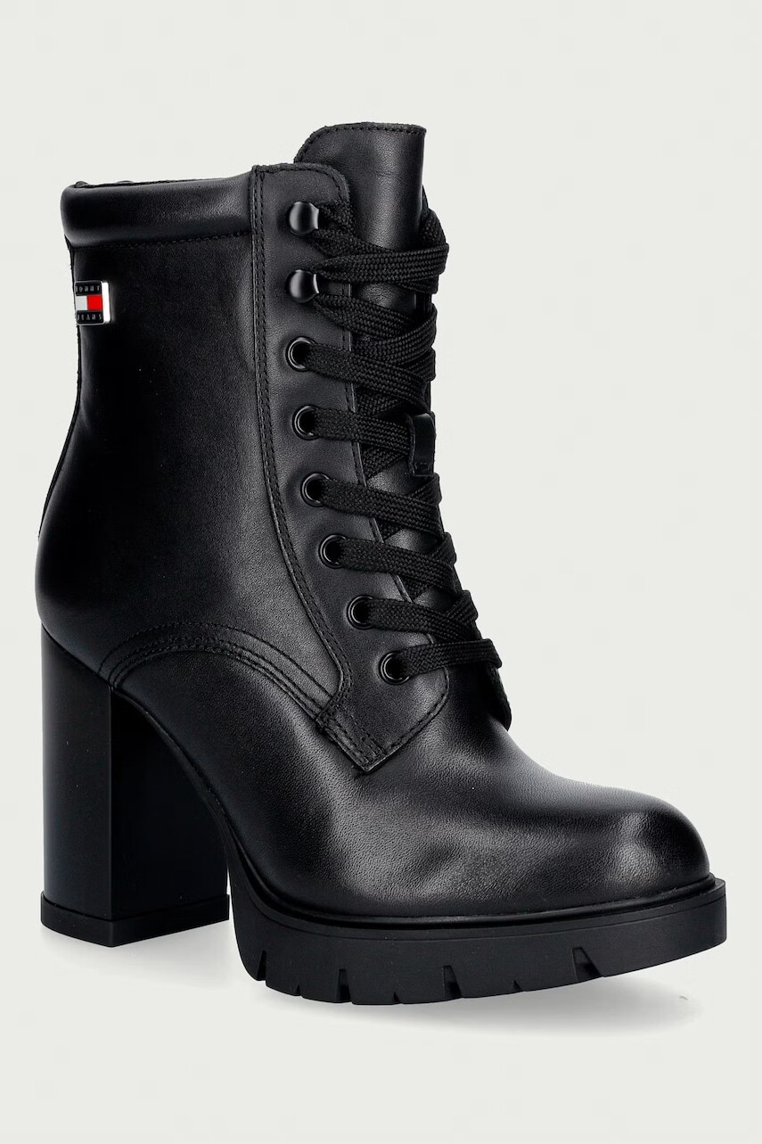 Tommy Jeans členkové čižmy na vysokom podpätku dámske kožené TJW LACE UP HIGH HEEL BOOTS