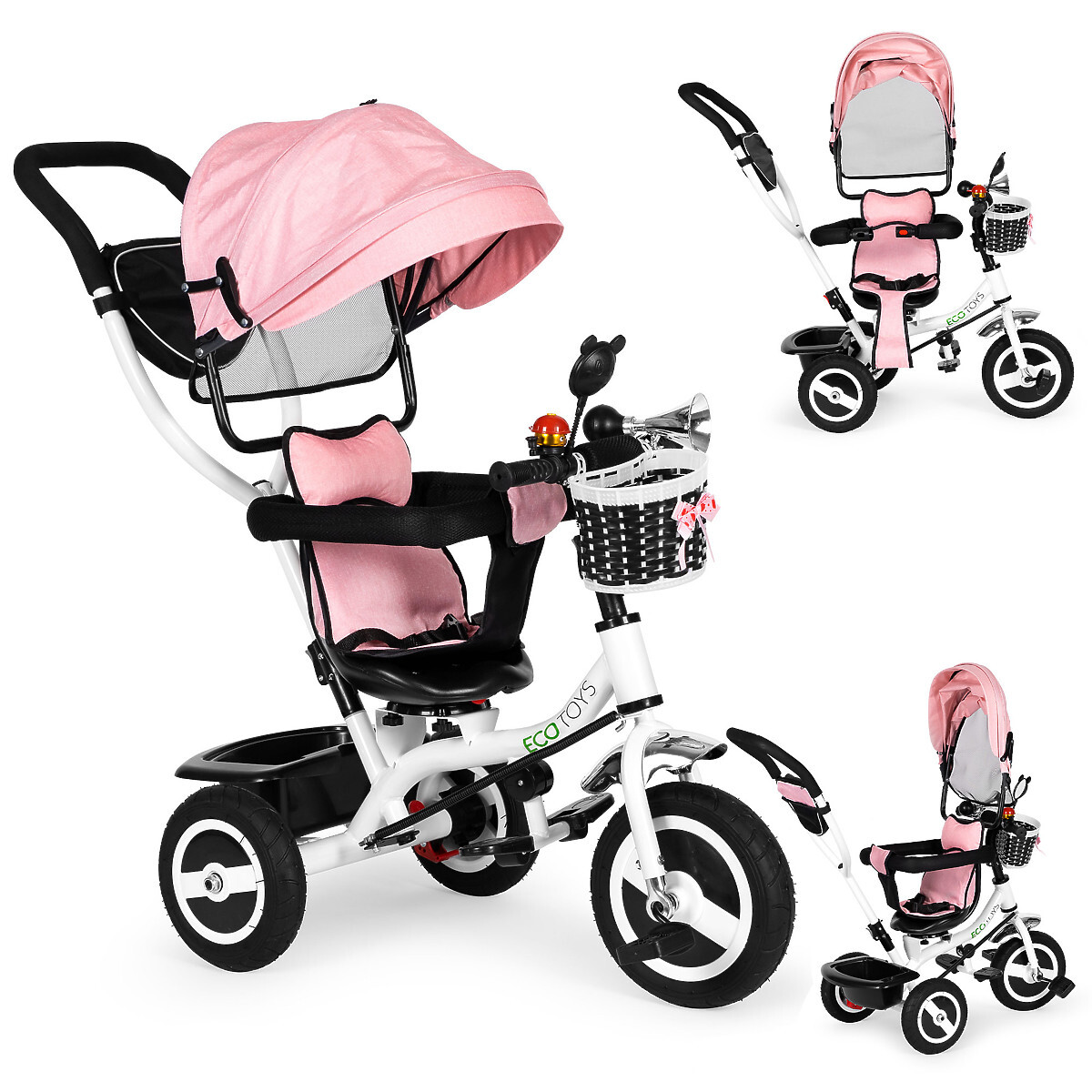 Jazdný bicykel trojkolka otočená vrchol odolná guma kolesá ružová ECOTOYS