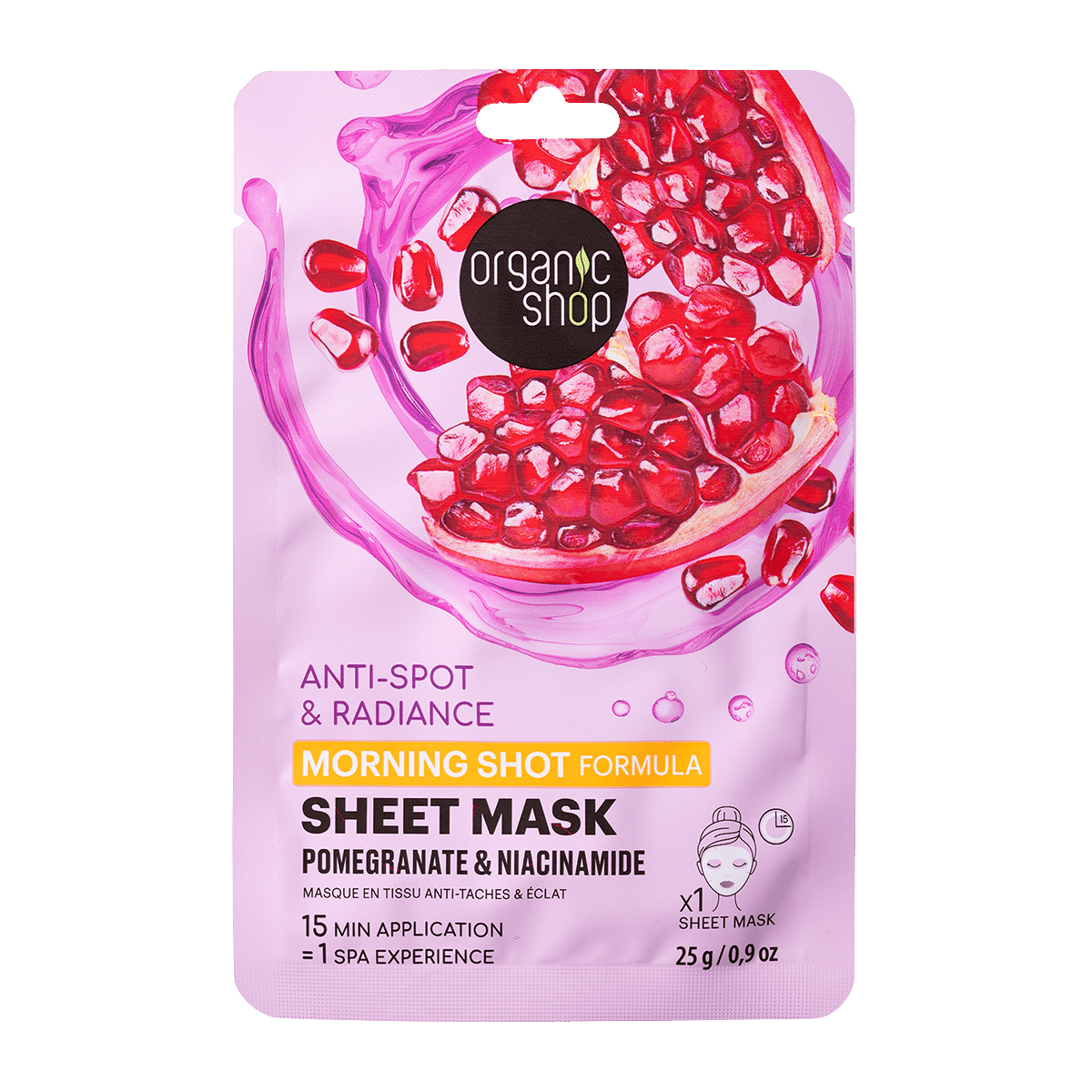 ORGANIC SHOP Plátená maska Morning Shot s Granátovým jablkom a Niacinamidom 25 g
