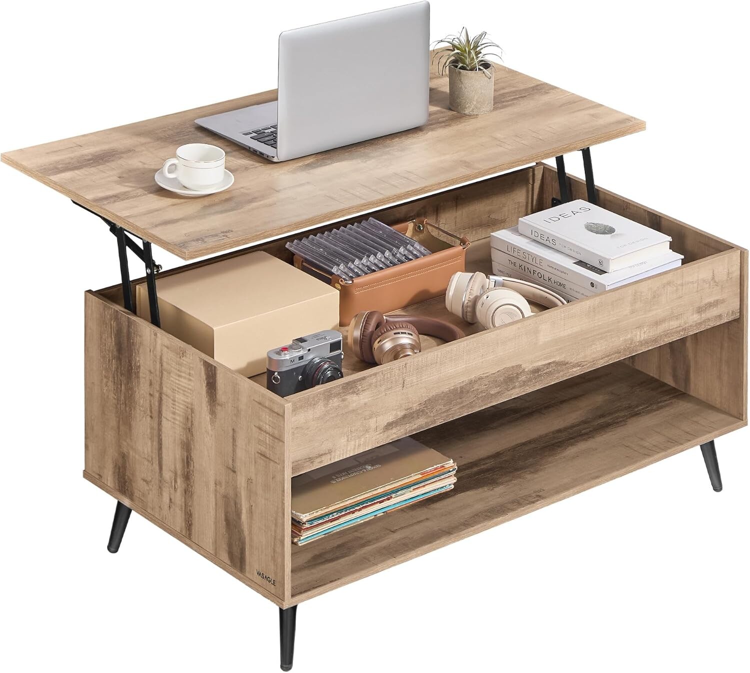 Konferenční stolek s výsuvnou deskou Vasagle Diff 100 cm camel hnědý/černý