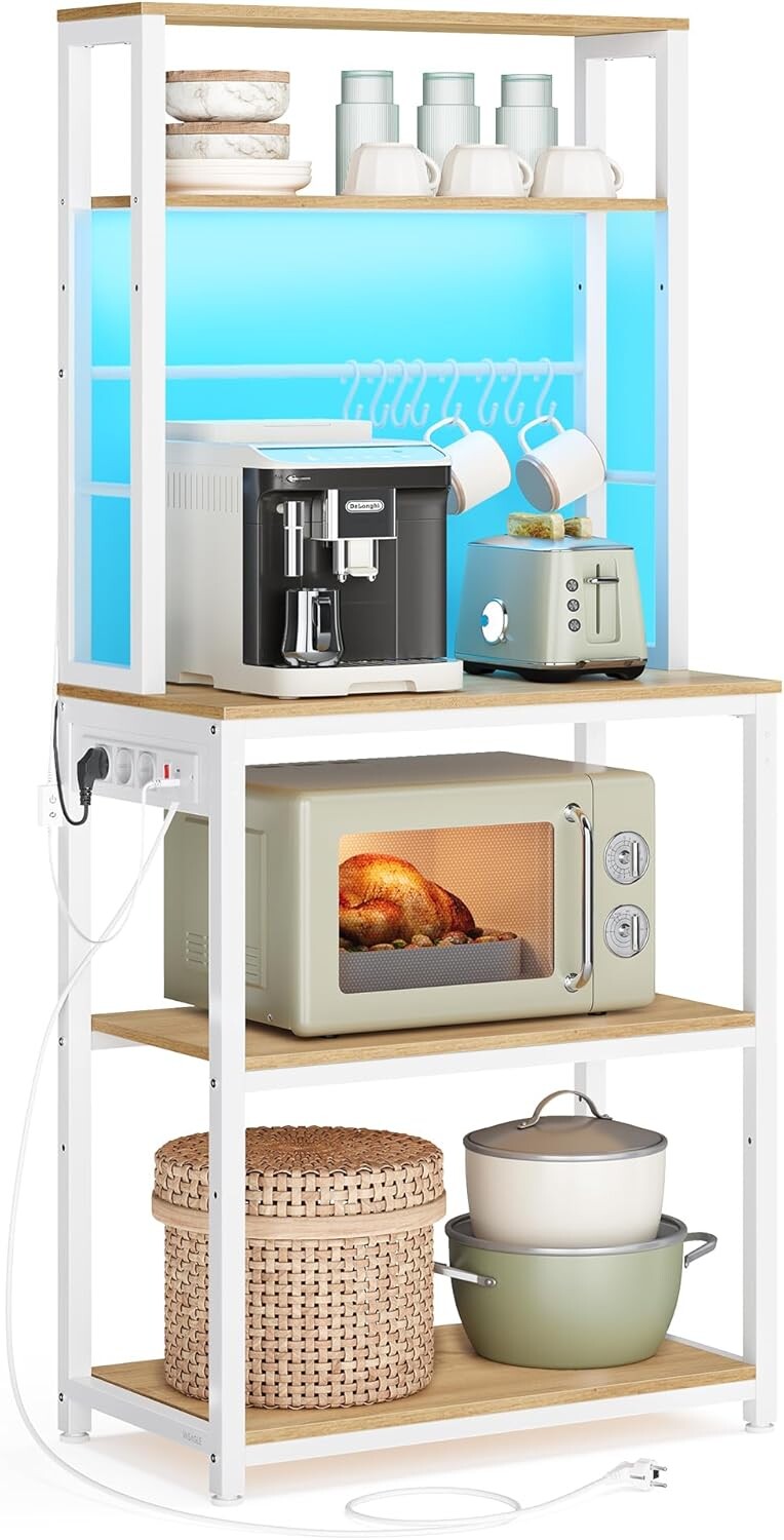 Kuchyňský regál s integrovanou napájecí lištou a LED osvětlením Vasagle Cinty 60 cm bílý/hnědý
